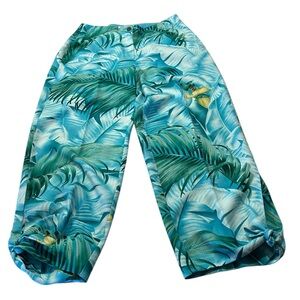 Beautiful silk Tommy Bahama Tropical Green pants with ties on the bottom